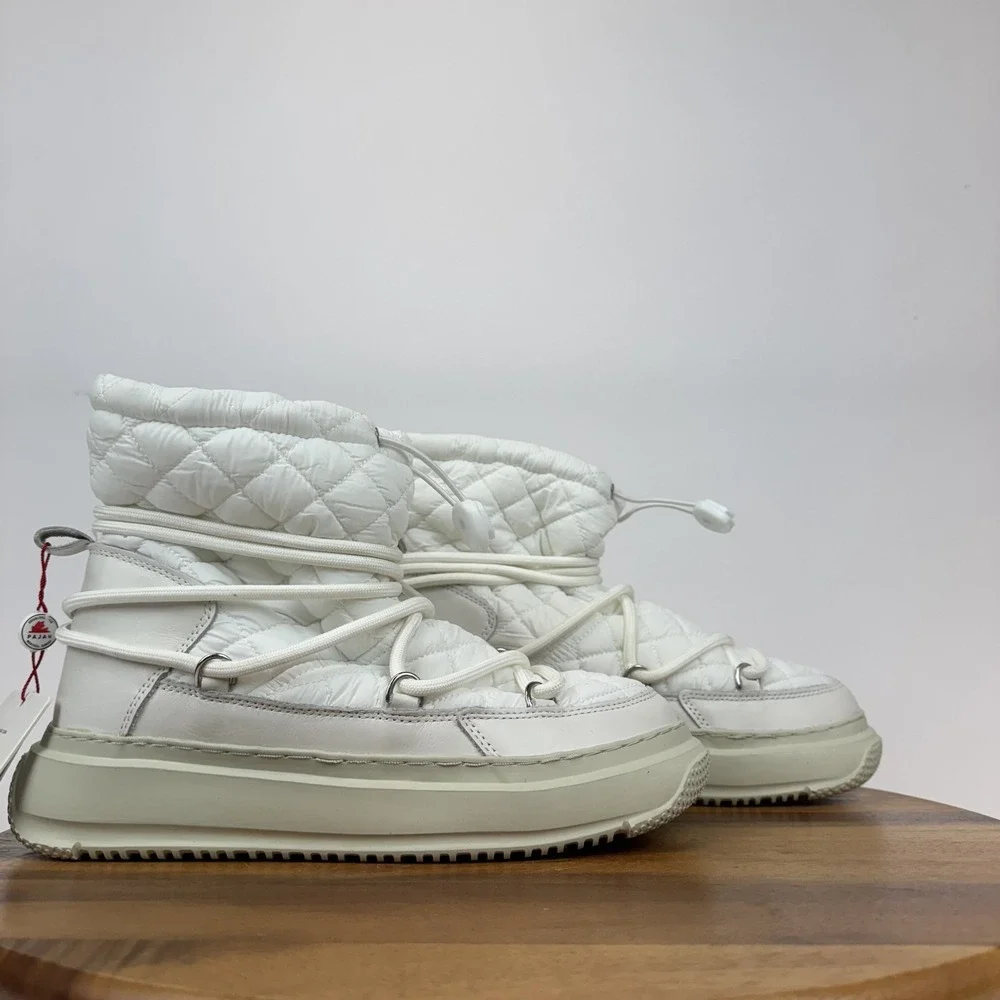 New Womens Pajar Gravita‎ Ivory Quilted Nylon Lined Platform Snow Boots Size 8.5